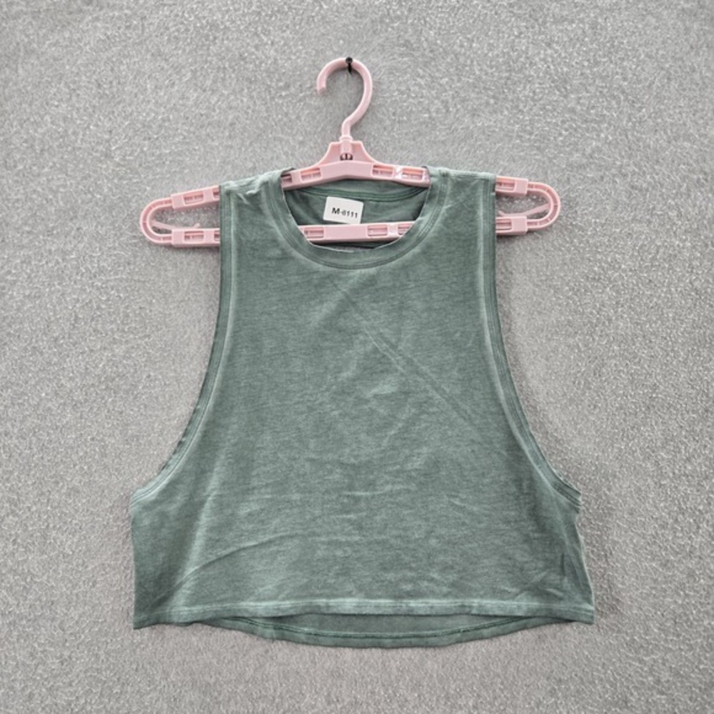 Lululemon Women Tank Top 4 Green Cut Back Activewear Crew‎ Neck Pullover